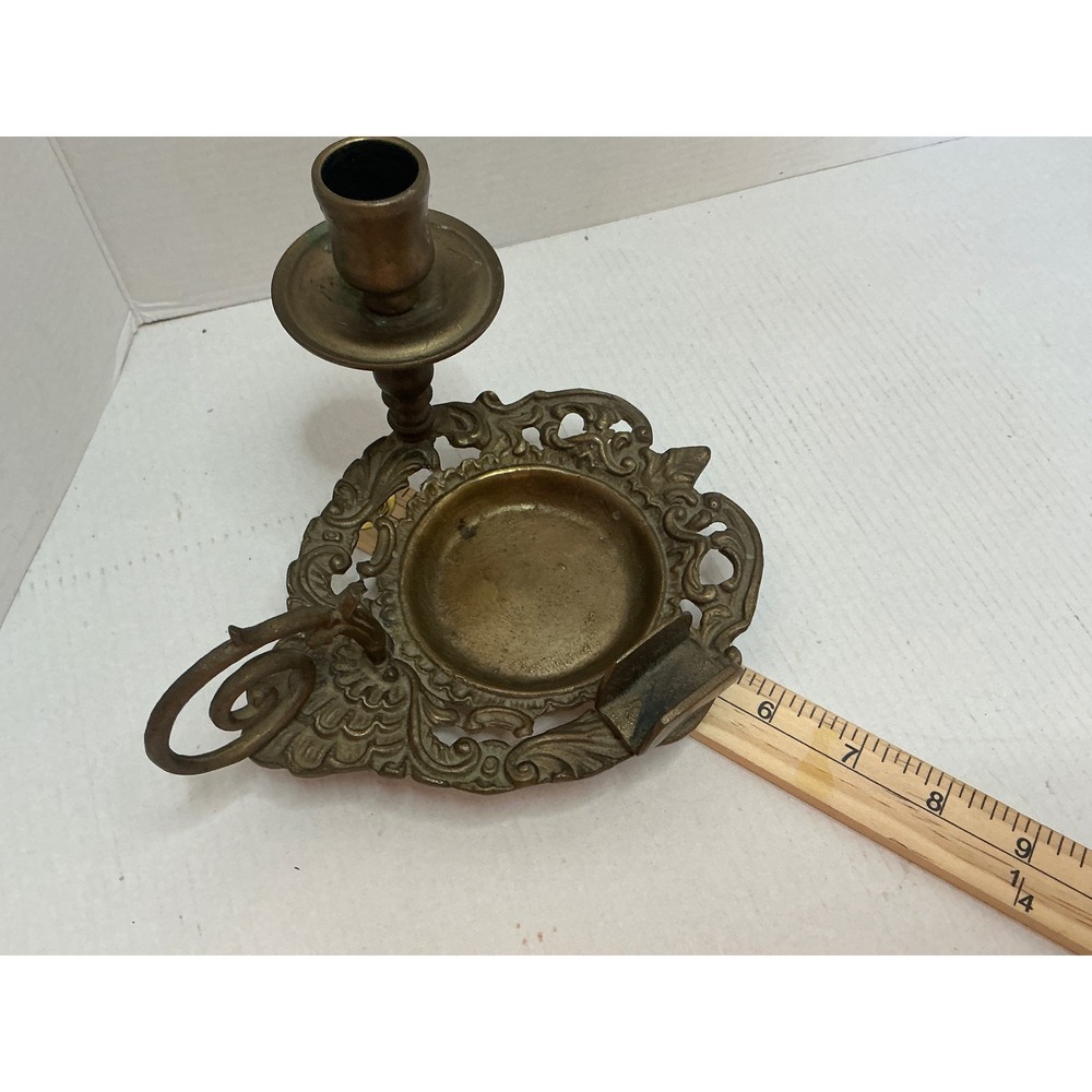 Vintage Brass Chamberstick Candle Holder Ornate Scroll Filigree Gold - Picture 2 of 15